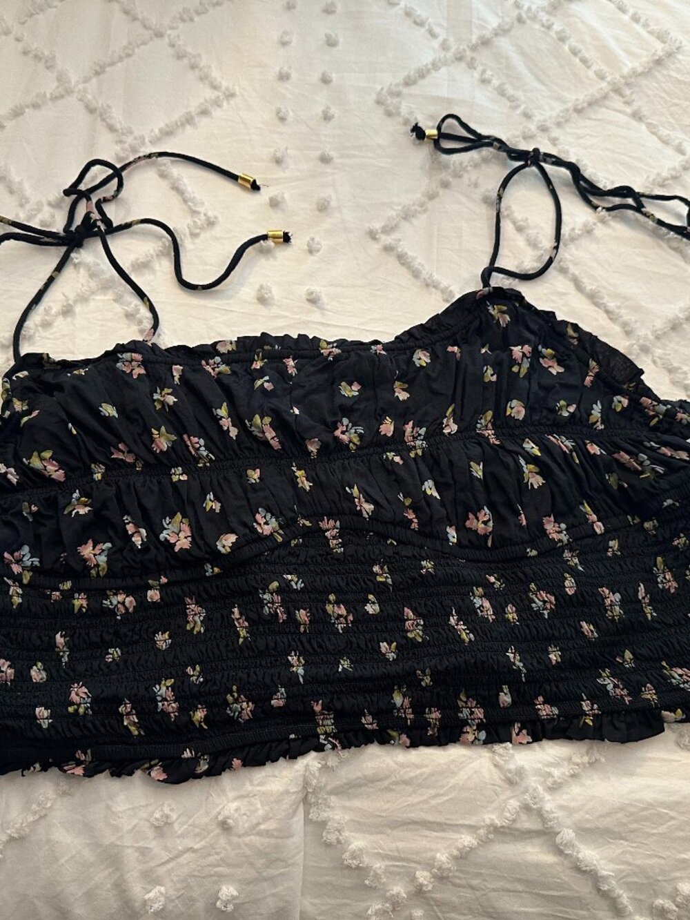Free People XL Smocked Floral Crop Top Boho Cottagecore Festival Tank